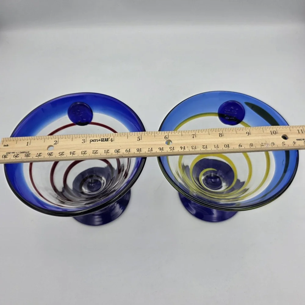 2 Kosta Boda Royal Caribbean Spiral Margarita Martini Glasses Swirl Red Yellow